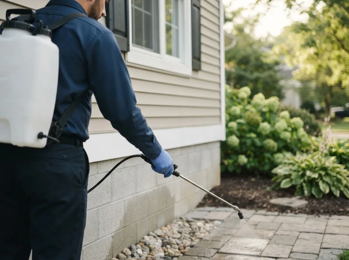 Pest control technician inspecting a home in Blue Point, NY